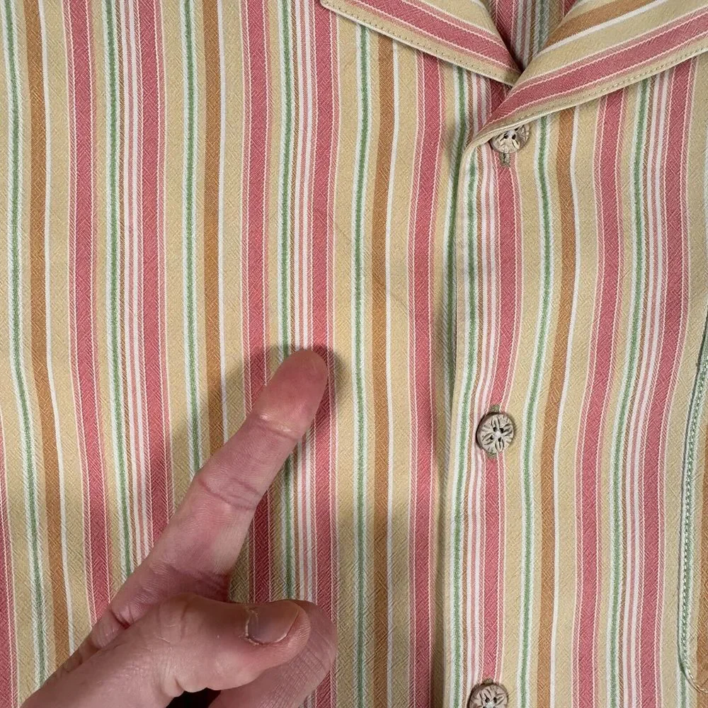 Tommy Bahama Silk Camp Shirt Men's Large Pastel Striped Silk‎ Button Up